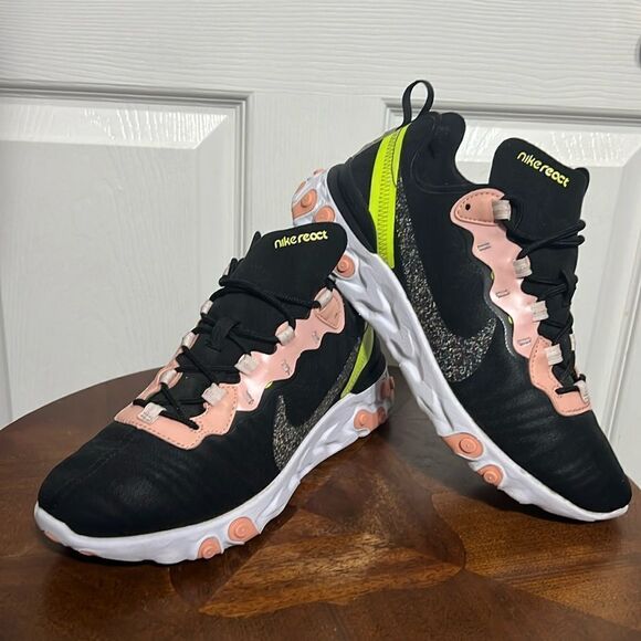 🔥 NIKE React Element 55 PRM Women Sz 9.5 Shoes Black-Coral Stardust cd6964-002 - Picture 1 of 16